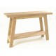Rustic country solid teak console table with angled legs and low shelf in a plain unpainted wood finish