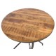 Industrial style metal and wood bistro table with curved tubalar legs and solid wood top