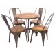 Industrial style metal and wood dining chair with solid wood seat and pressed metal frame