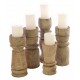 Solid wood turned candle sticks in a stripped back vintage wood finish