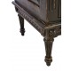 Solid wood 3 drawer chest of drawers with intricate carving on the drawer front and legs finished with distressed black paint