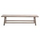 Trestle style large bench made from solid wood with a stripped back wood finish